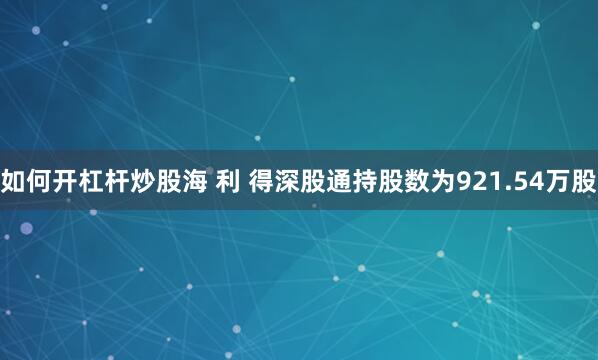 如何开杠杆炒股海 利 得深股通持股数为921.54万股